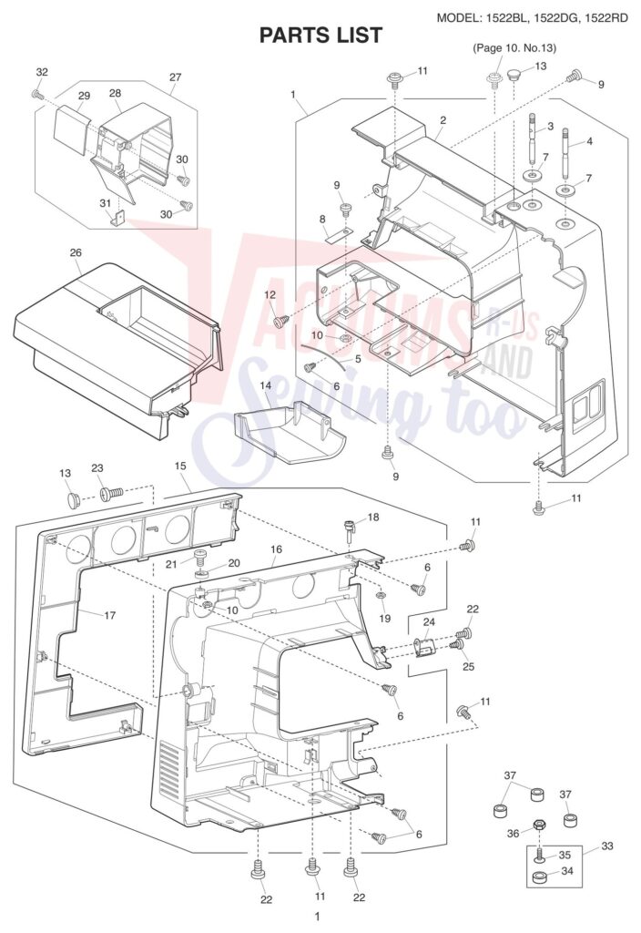 Janome 1522-BL exploded schematic diagram (page 1)