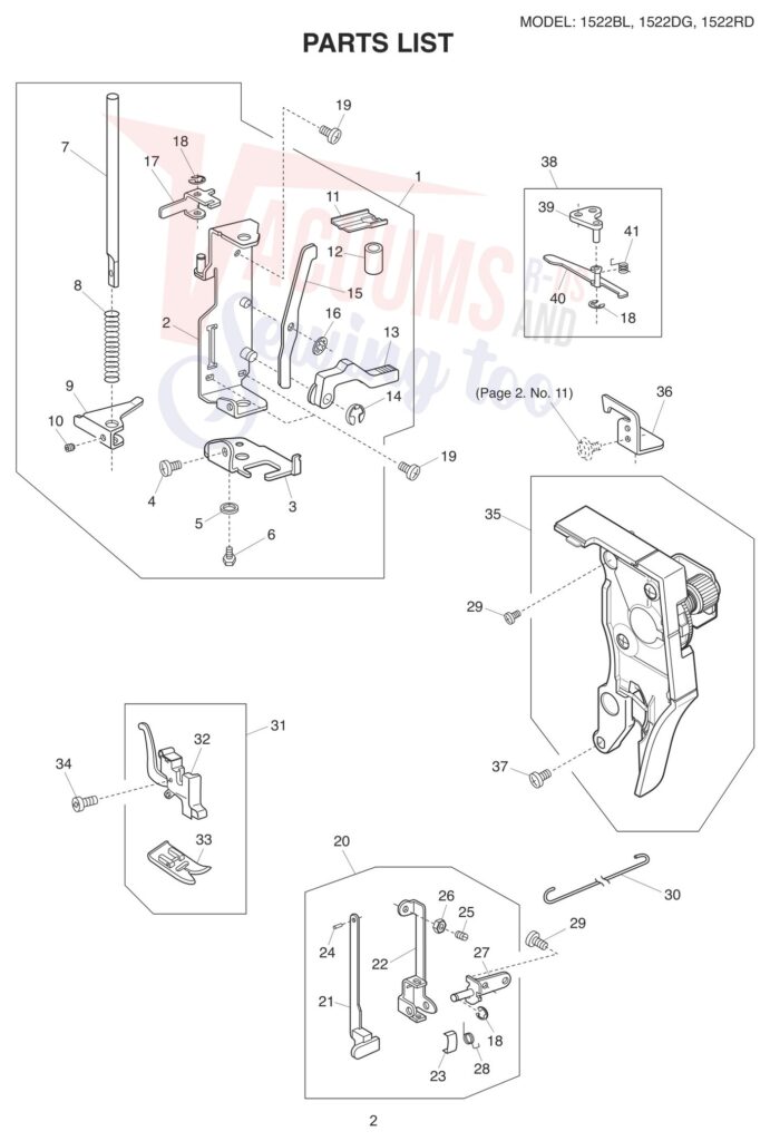 Janome 1522-BL exploded schematic diagram (page 2)