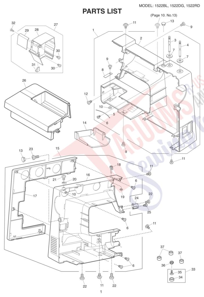Janome 1522-DG exploded schematic diagram (page 1)