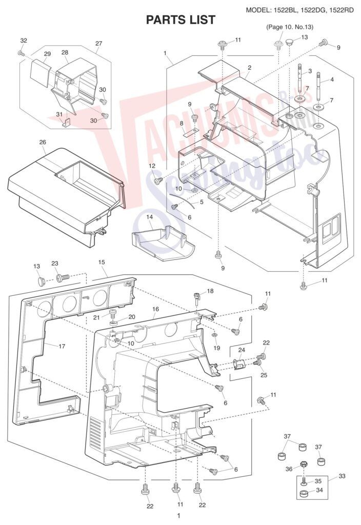 Janome 1522-RD exploded schematic diagram (page 1)