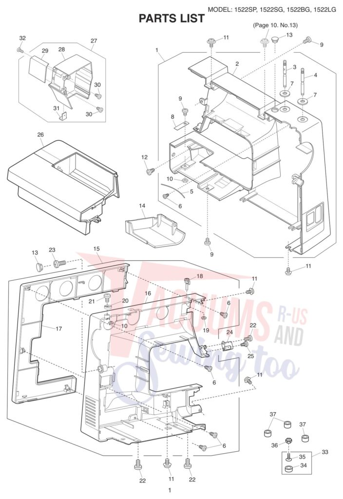 Janome 1522-SP exploded schematic diagram (page 1)