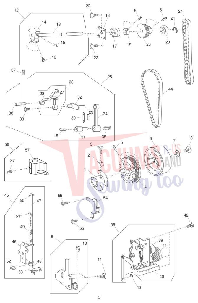 Janome 1600P exploded schematic diagram (page 6)