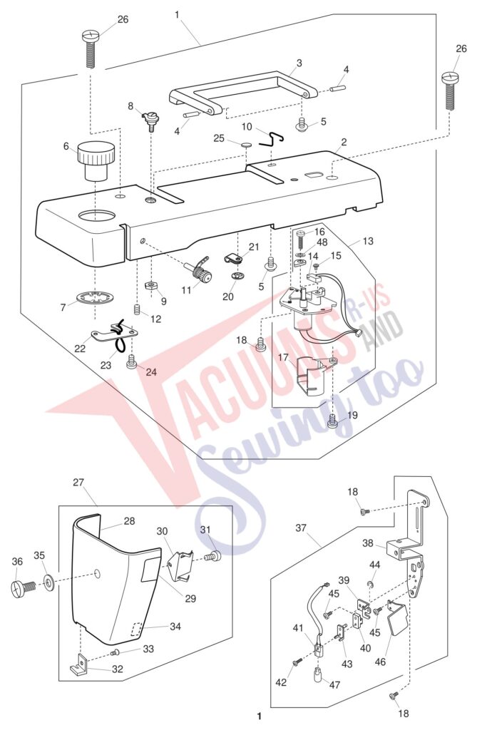 Janome 1600P-DB exploded schematic diagram (page 1)