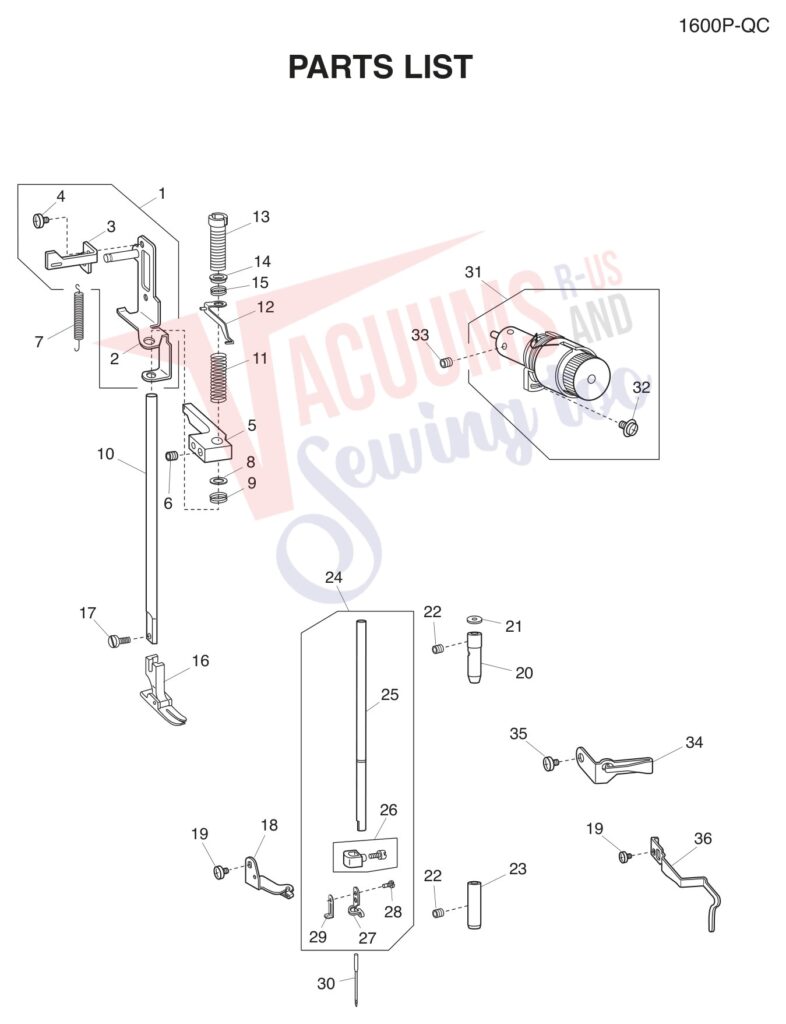 Janome 1600P-QC exploded schematic diagram (page 9)