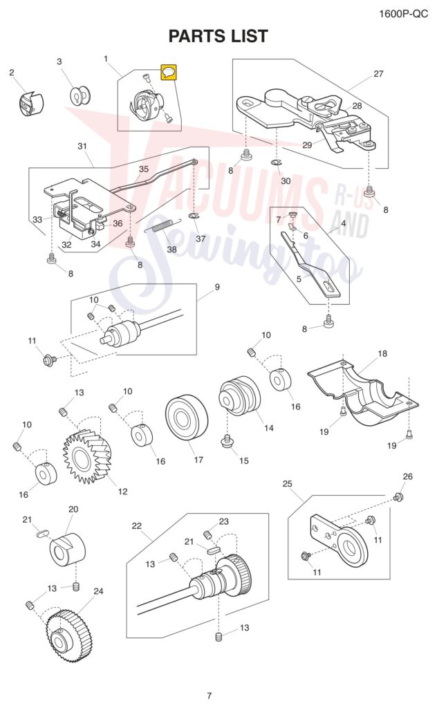 Janome 1600P-QC exploded schematic diagram (page 12)