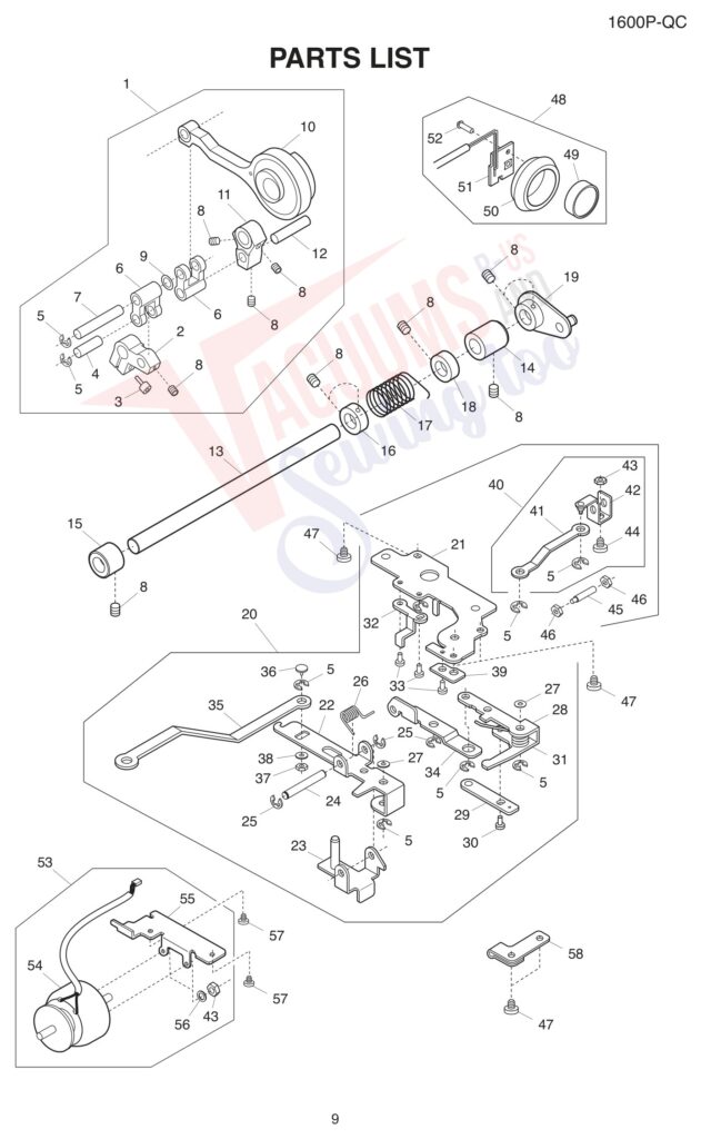 Janome 1600P-QC exploded schematic diagram (page 14)