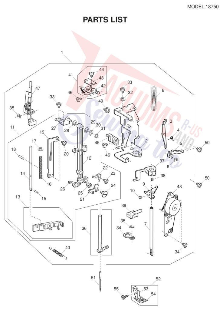 Janome 18750 exploded schematic diagram (page 2)