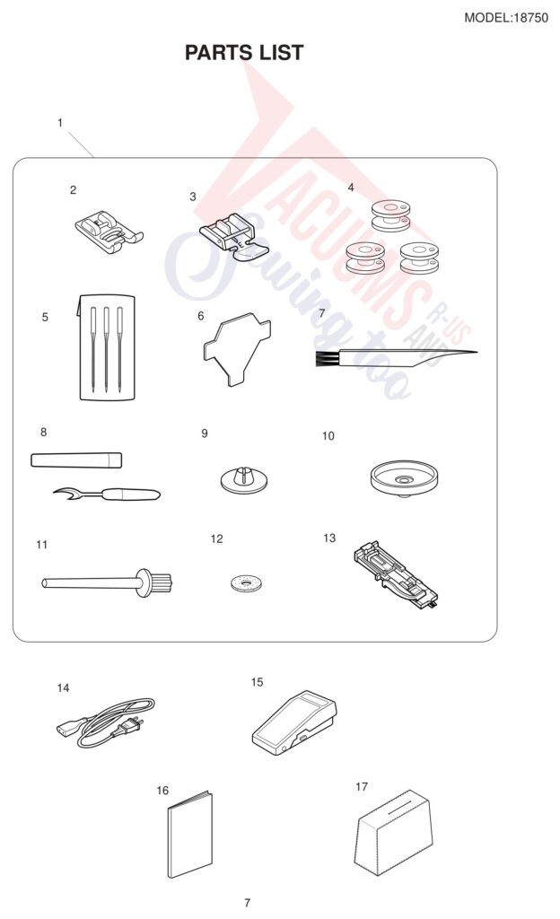 Janome 18750 exploded schematic diagram (page 7)