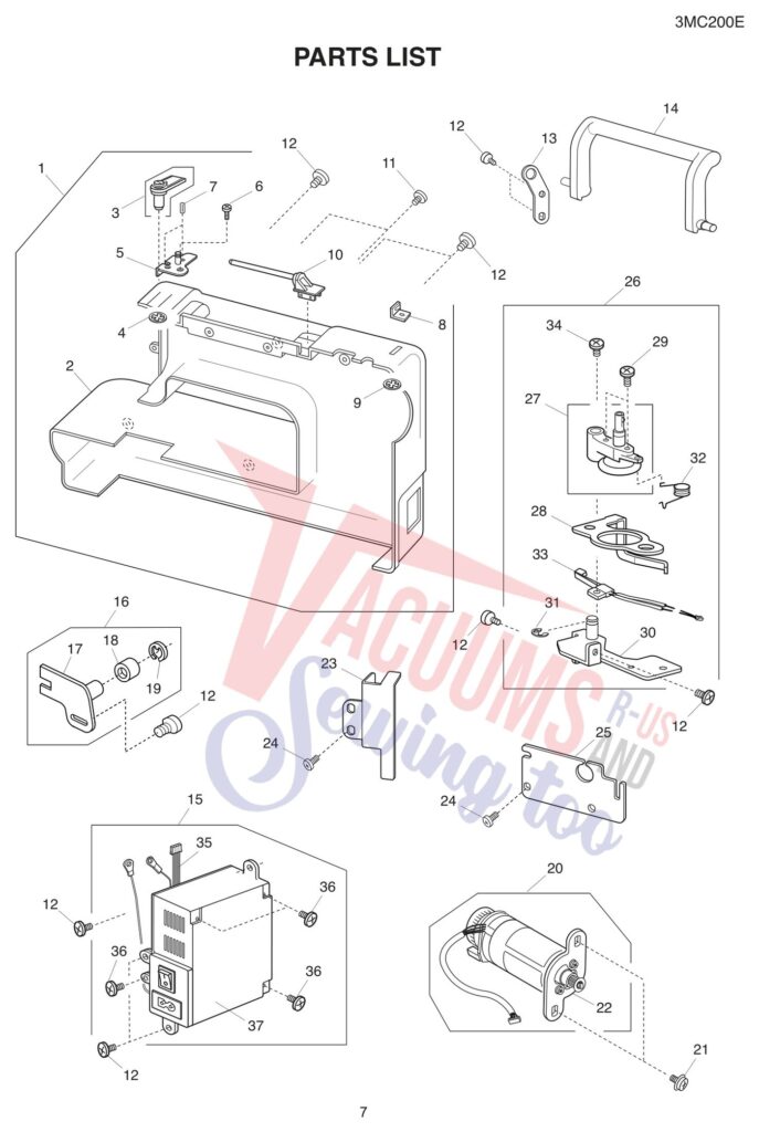Janome 200E exploded schematic diagram (page 7)