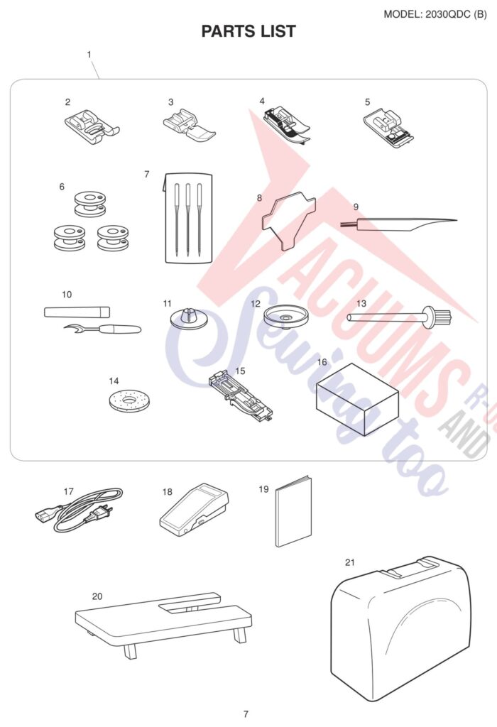 Janome 2030QDC-B exploded schematic diagram (page 7)