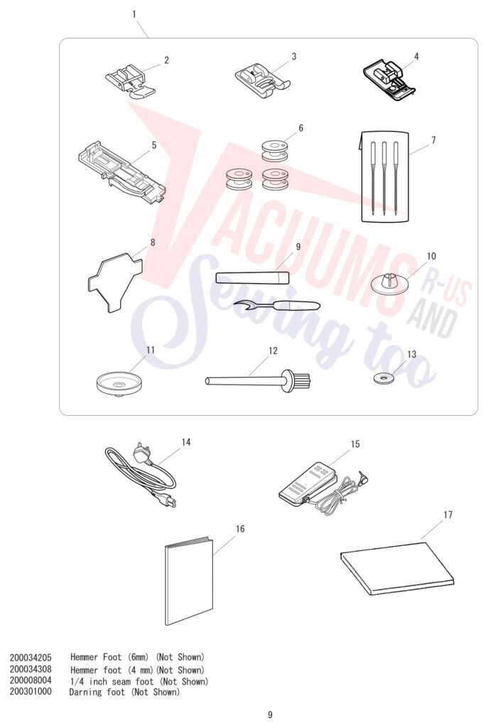 Janome 2040 exploded schematic diagram (page 9)