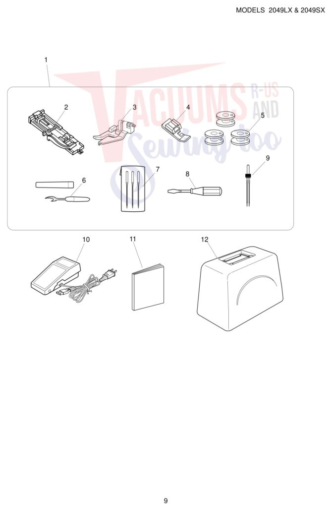 Janome 2049LX exploded schematic diagram (page 9)