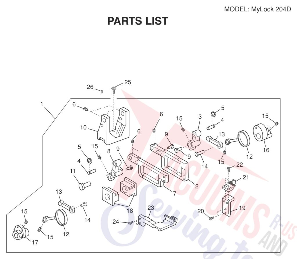 Janome 204D V2 exploded schematic diagram (page 9)