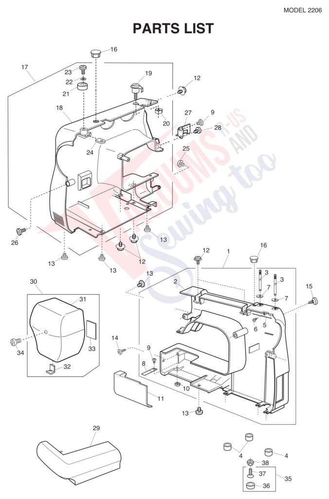 Janome 2206 exploded schematic diagram (page 1)