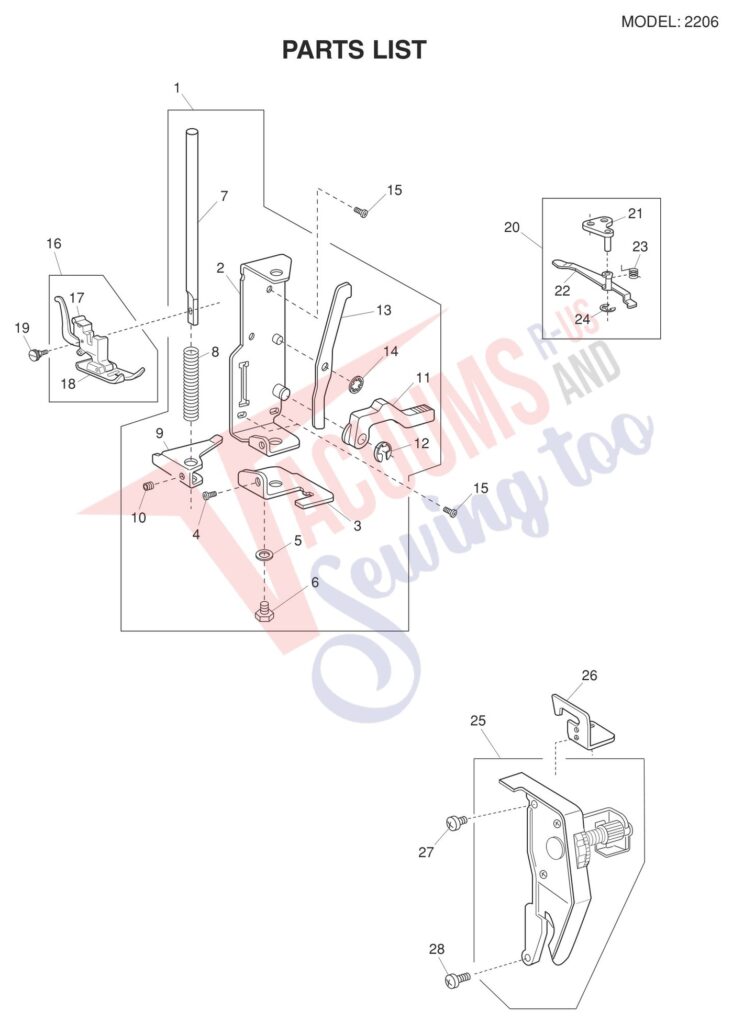 Janome 2206 V2 exploded schematic diagram (page 2)