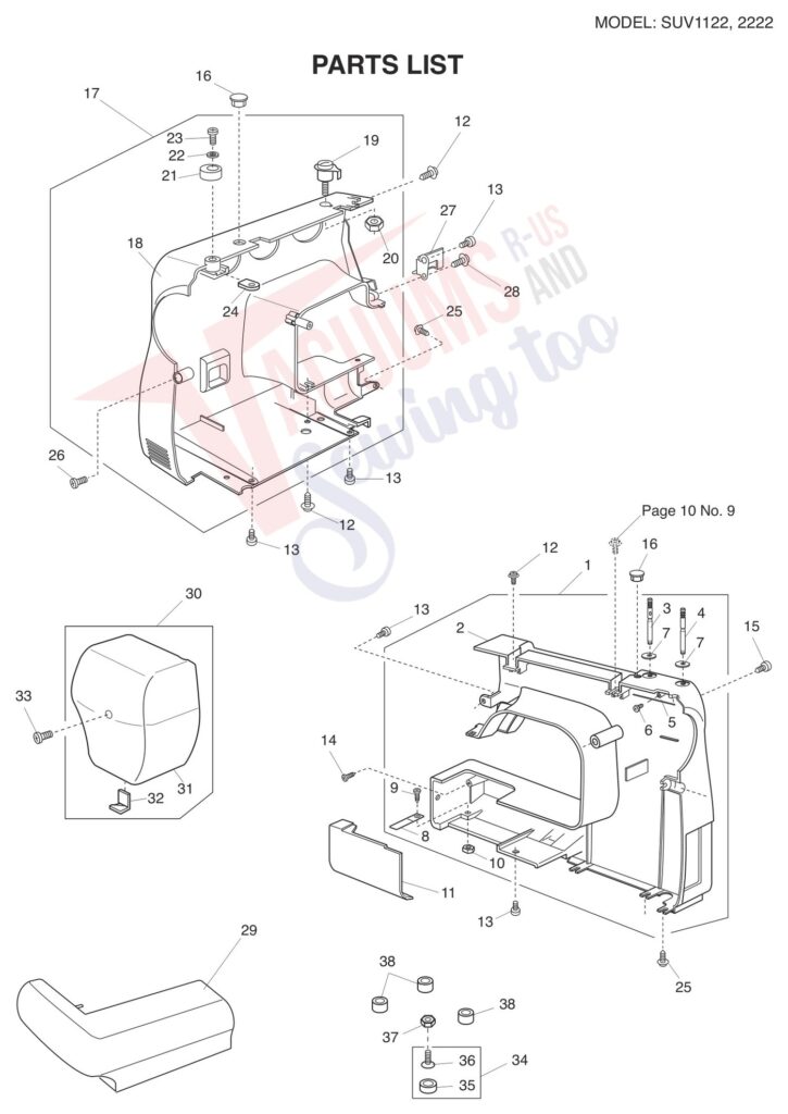 Janome 2222 V2 exploded schematic diagram (page 1)