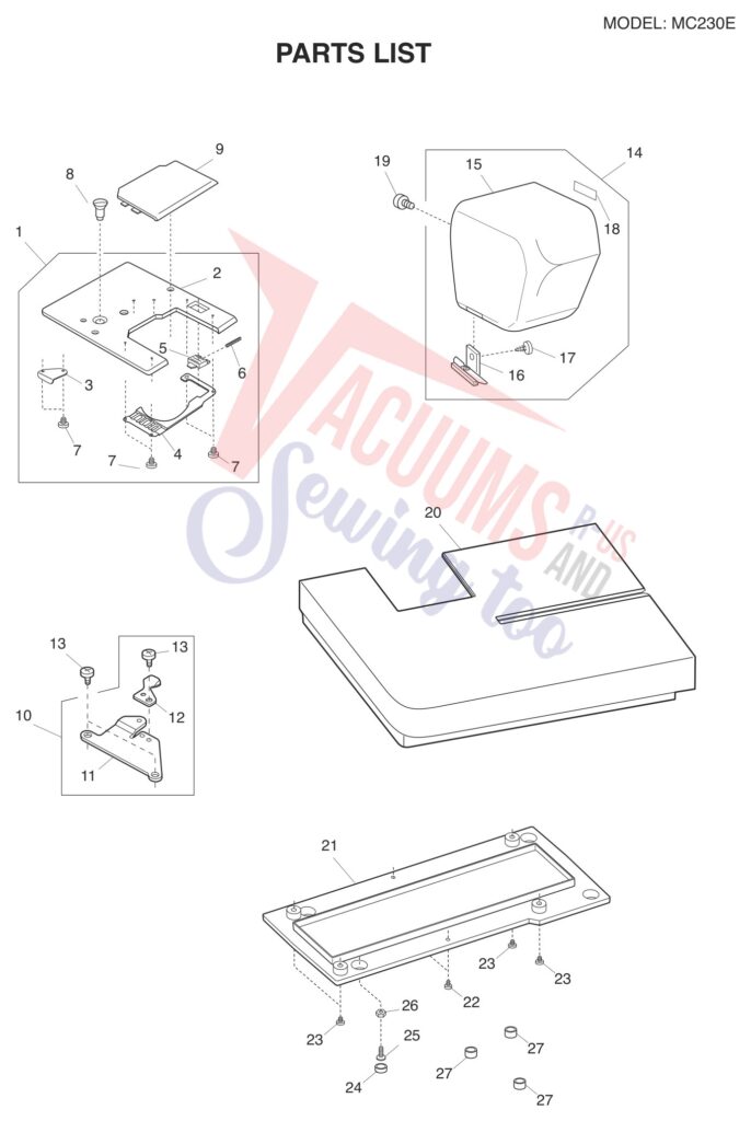 Janome 230E exploded schematic diagram (page 1)