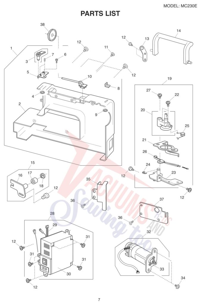 Janome 230E exploded schematic diagram (page 7)