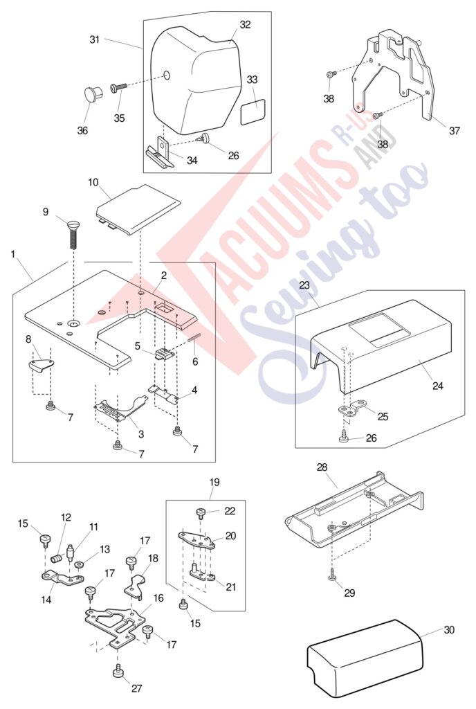 Janome 300E exploded schematic diagram (page 1)