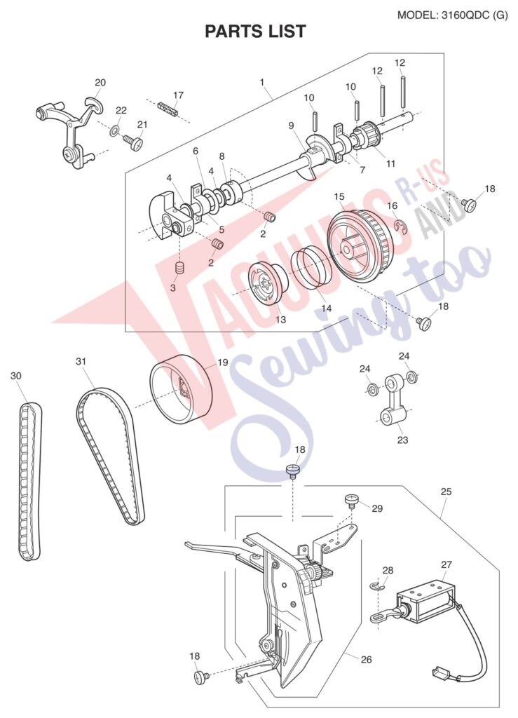 Janome 3160QDC-G exploded schematic diagram (page 1)