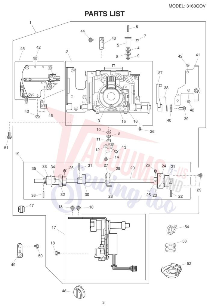 Janome 3160QOV exploded schematic diagram (page 3)