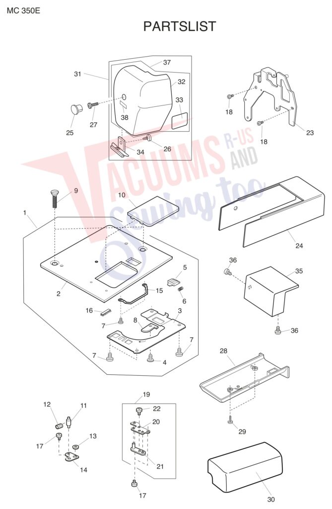 Janome 350E exploded schematic diagram (page 1)