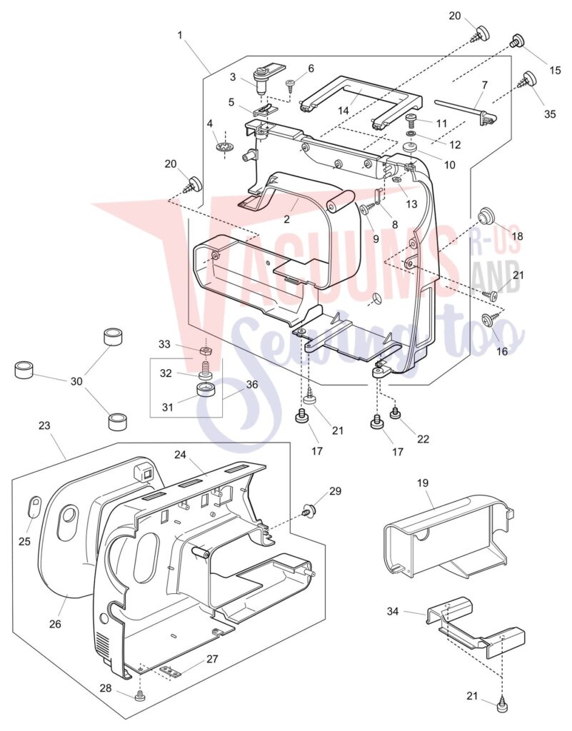Janome 4045NX exploded schematic diagram (page 1)