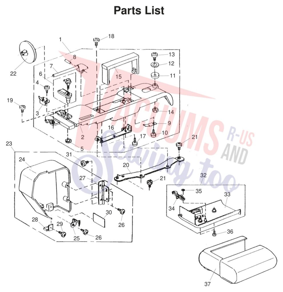 Janome 4400 exploded schematic diagram (page 1)