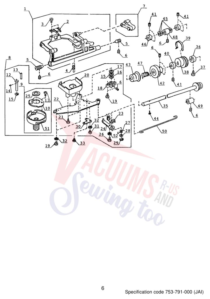 Janome 4623LE exploded schematic diagram (page 7)