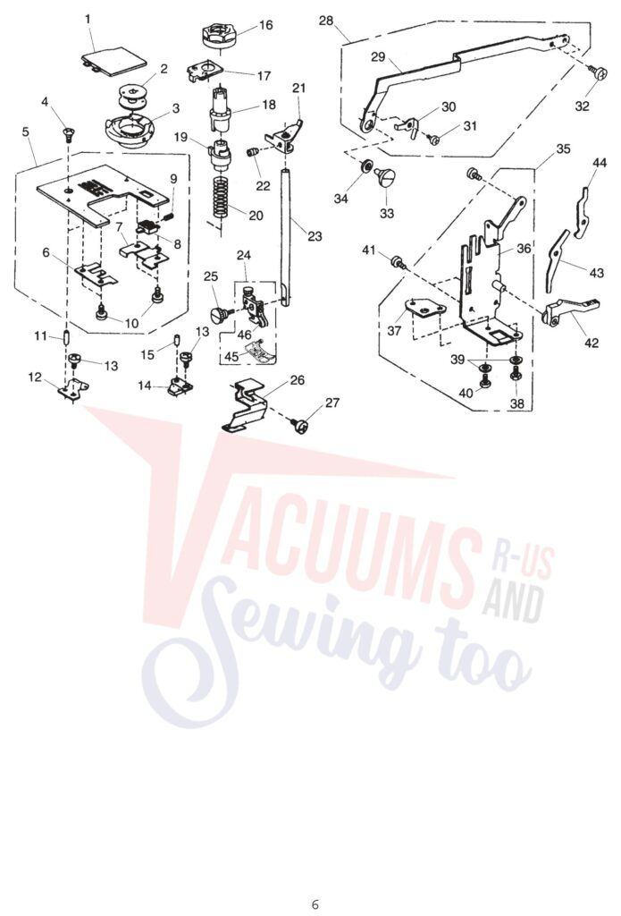 Janome 4800 exploded schematic diagram (page 6)