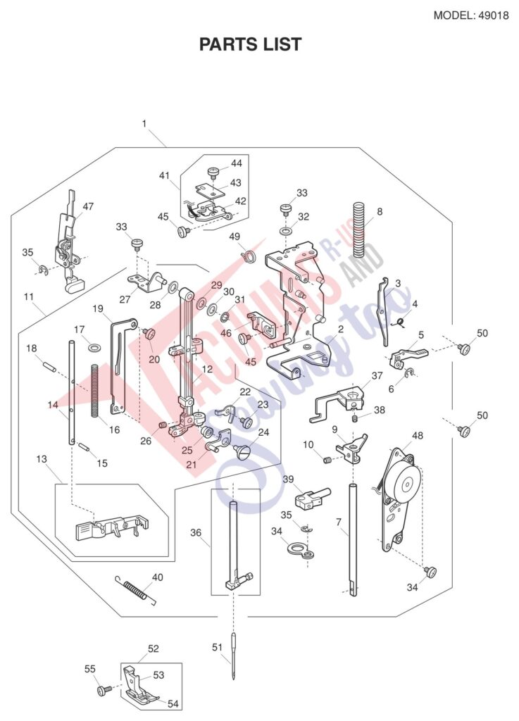 Janome 49018 exploded schematic diagram (page 2)