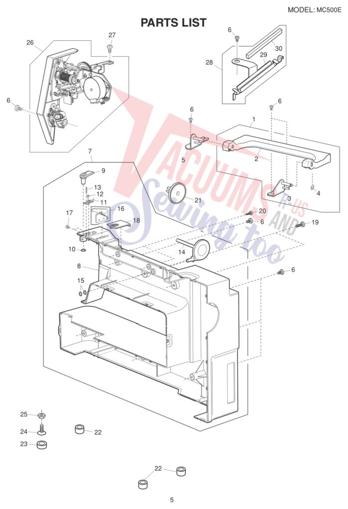 Janome 500E exploded schematic diagram (page 7)