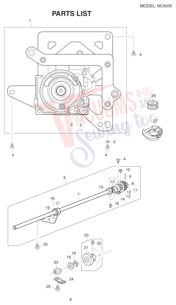 Janome 500E exploded schematic diagram (page 8)