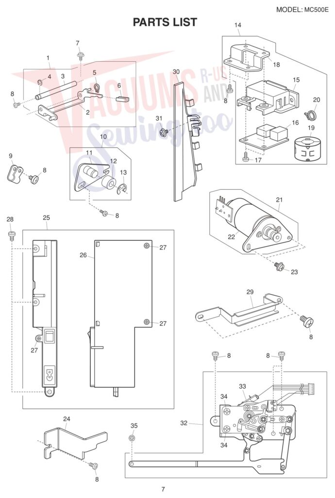 Janome 500E exploded schematic diagram (page 9)