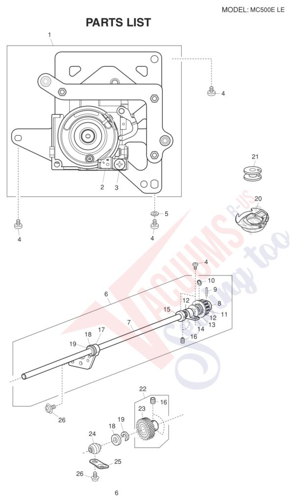 Janome 500ELE exploded schematic diagram (page 6)
