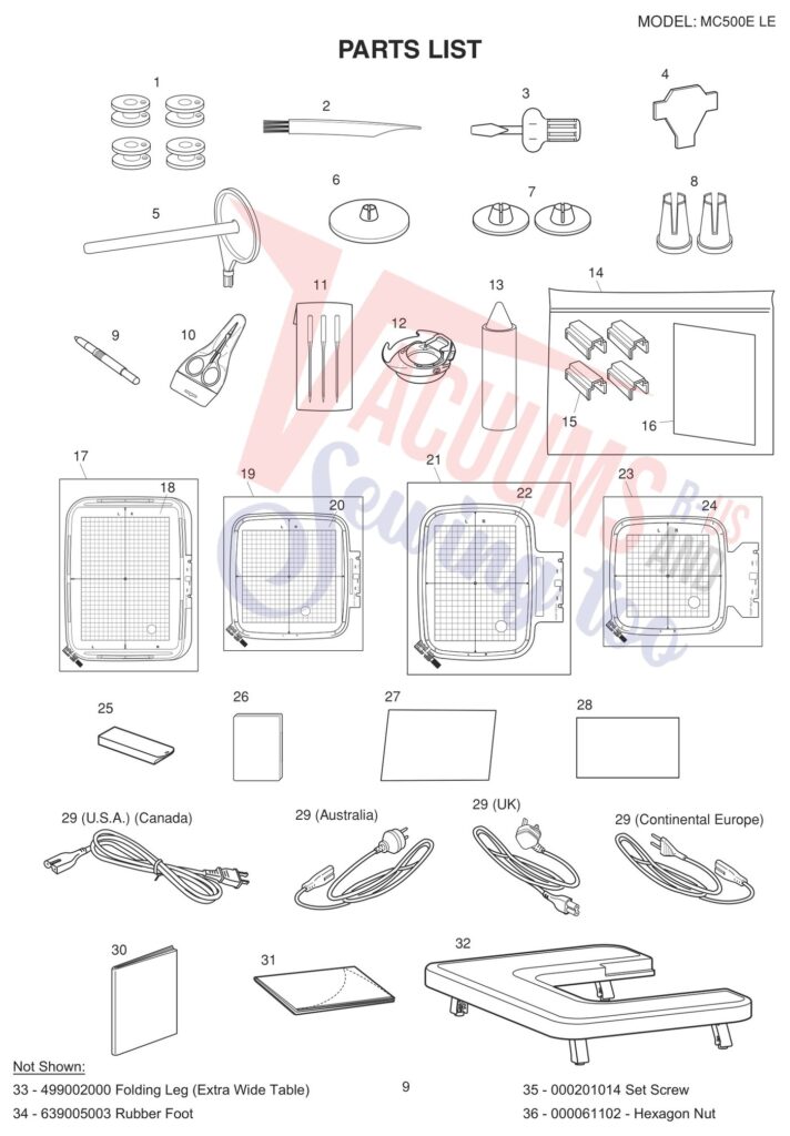 Janome 500ELE exploded schematic diagram (page 9)
