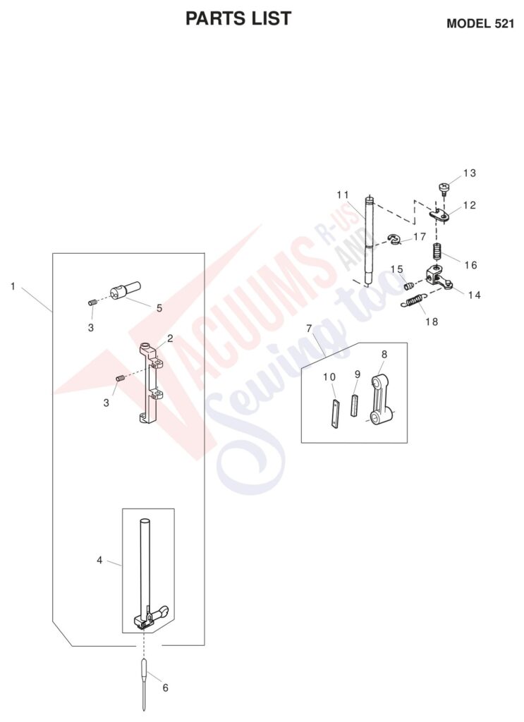 Janome 521 exploded schematic diagram (page 6)