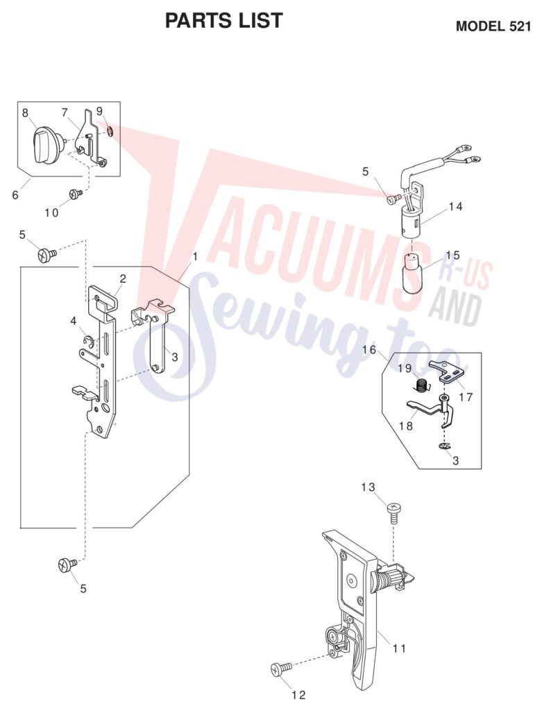 Janome 521 exploded schematic diagram (page 7)