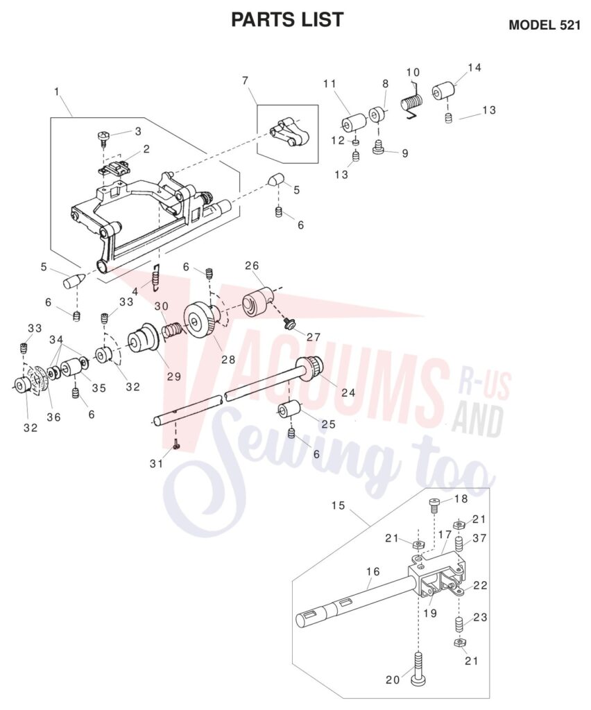 Janome 521 exploded schematic diagram (page 9)