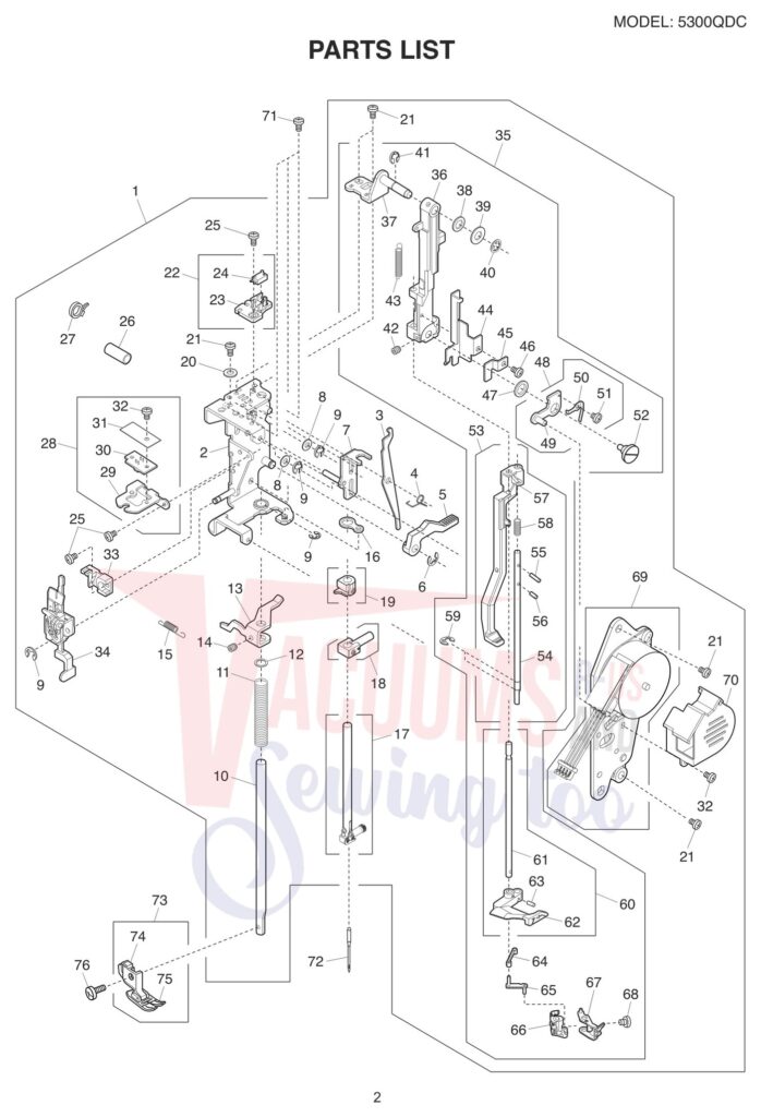 Janome 5300QDC-T exploded schematic diagram (page 2)