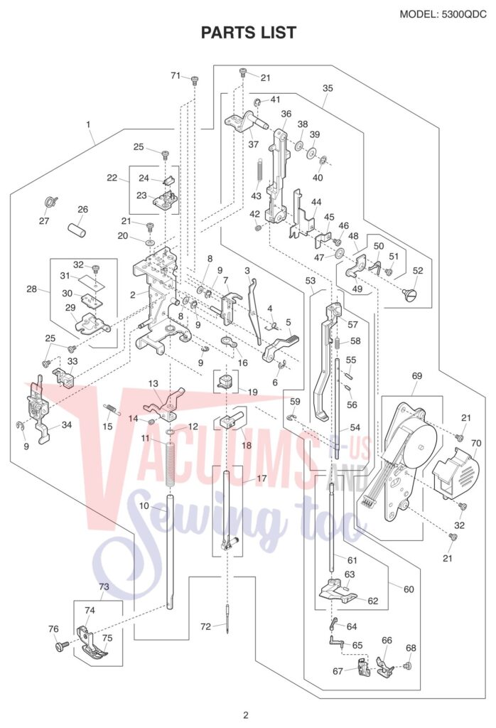 Janome 5300QDC-T V3 exploded schematic diagram (page 2)