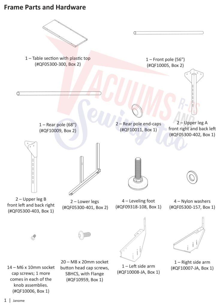 Janome 5' Frame exploded schematic diagram (page 1)