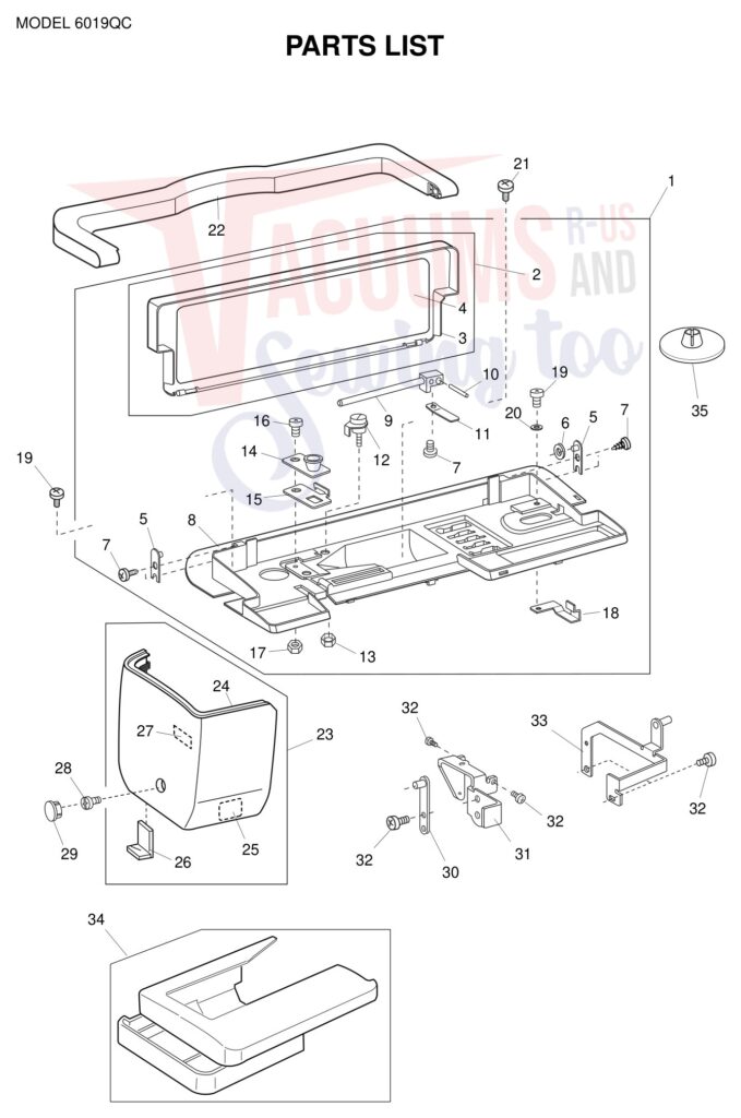 Janome 6019QC exploded schematic diagram (page 1)
