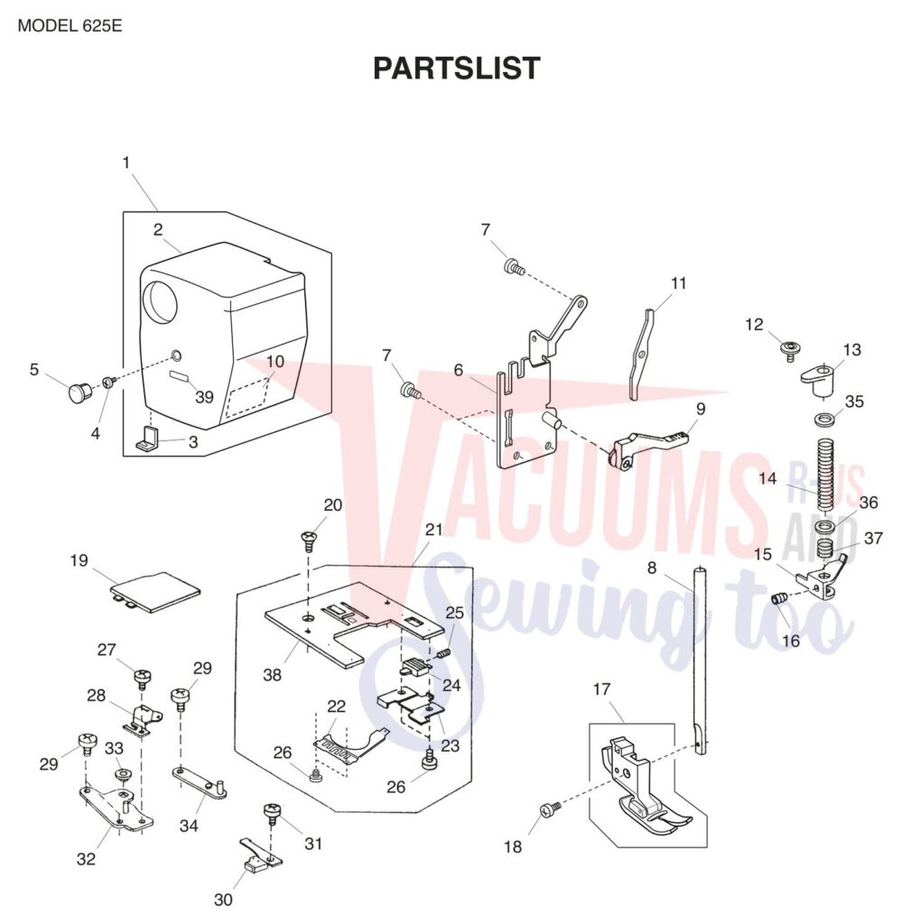 Janome 625E exploded schematic diagram (page 5)