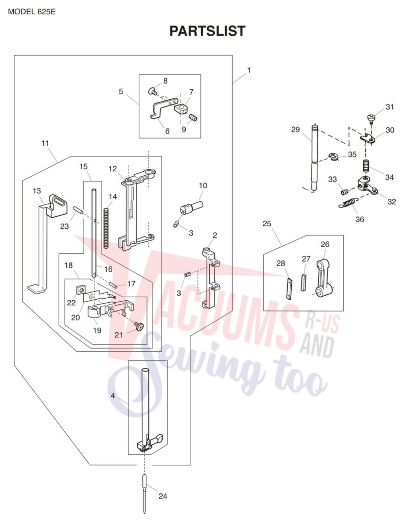 Janome 625E exploded schematic diagram (page 6)