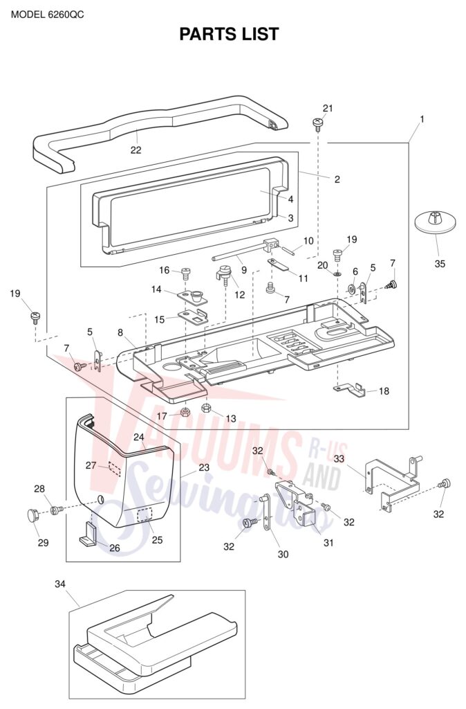 Janome 6260QC exploded schematic diagram (page 1)