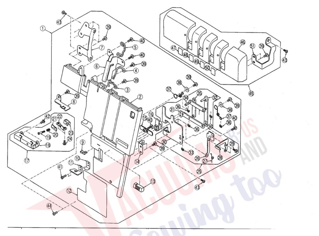 Elna 634d exploded schematic diagram (page 1)