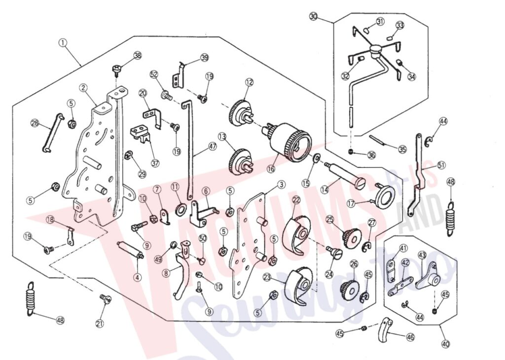 Elna 634d exploded schematic diagram (page 2)