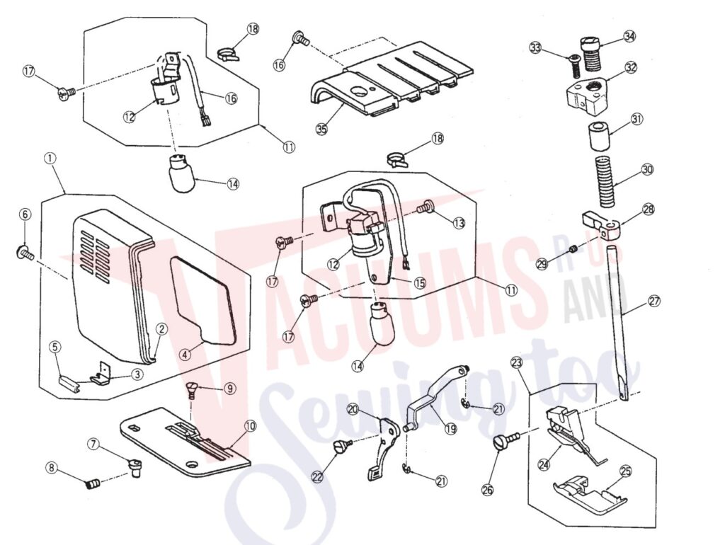 Elna 634d exploded schematic diagram (page 6)