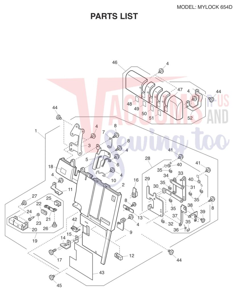 Janome 654D exploded schematic diagram (page 1)